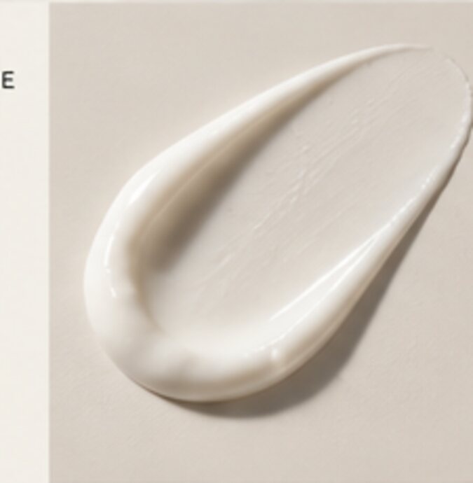 A close-up of cream texture on a neutral surface